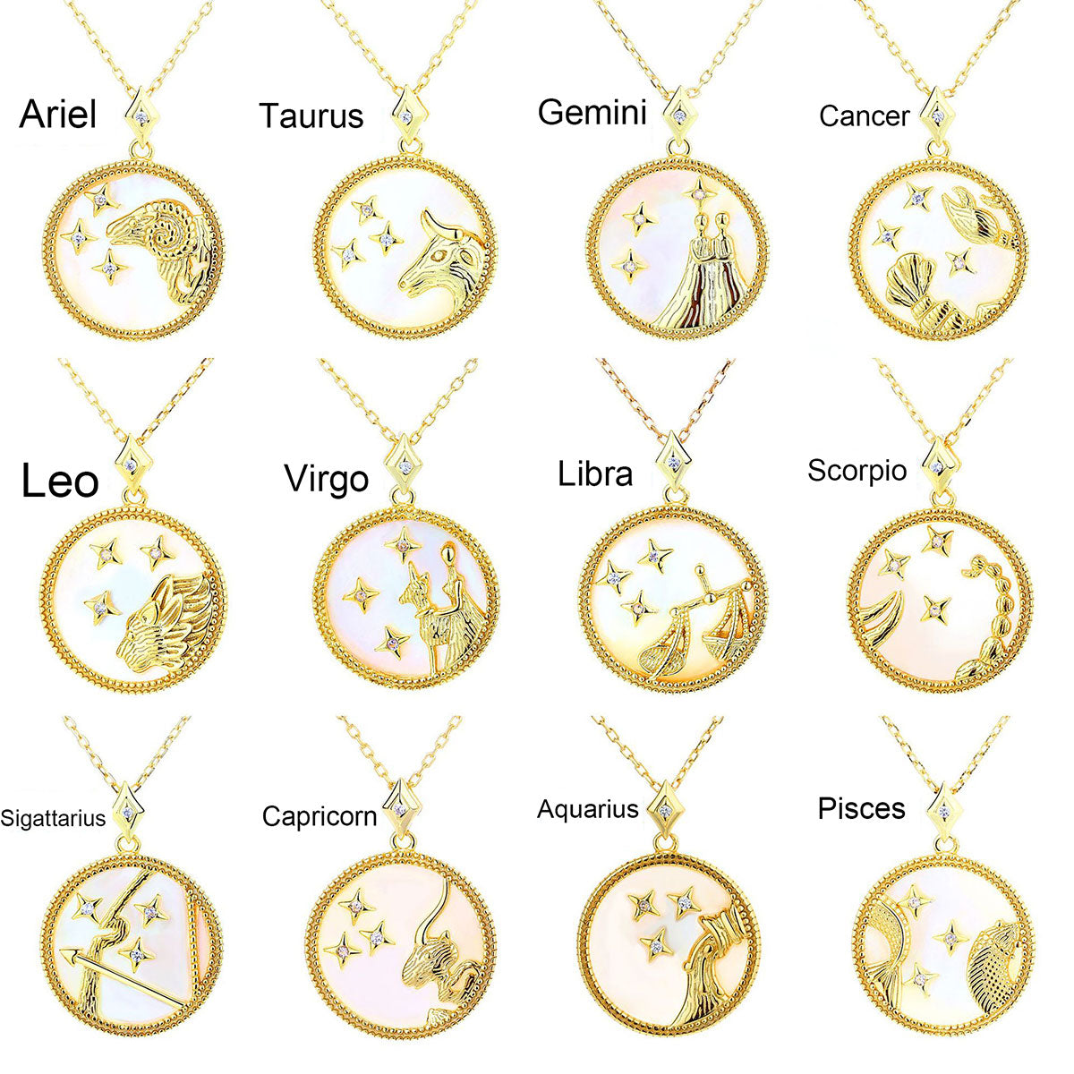 Fashion 925 Sterling Silver Gold Plated Zodiac Sign Necklace