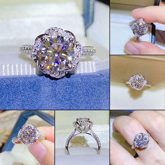 Classic Floral Pattern Round Cut Moissanite Ring