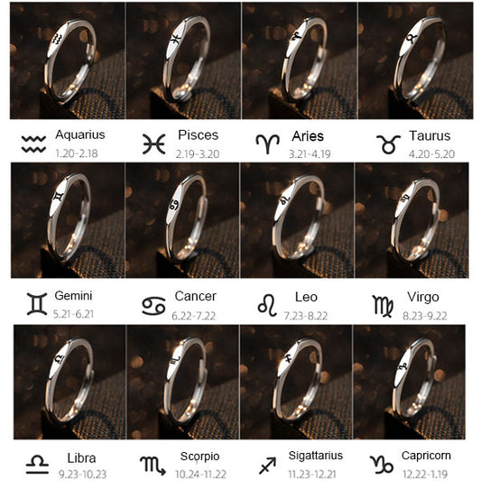 Fashion Zodiac Sign 925 Sterling  Silver Adjustable Ring