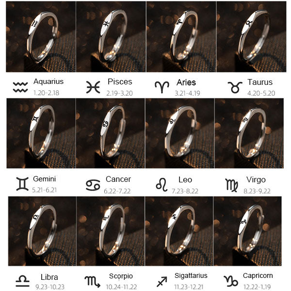 Fashion Zodiac Sign 925 Sterling  Silver Adjustable Ring
