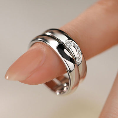 Fashion Match Hearts 925 Sterling Silver Adjustable Ring For Couples