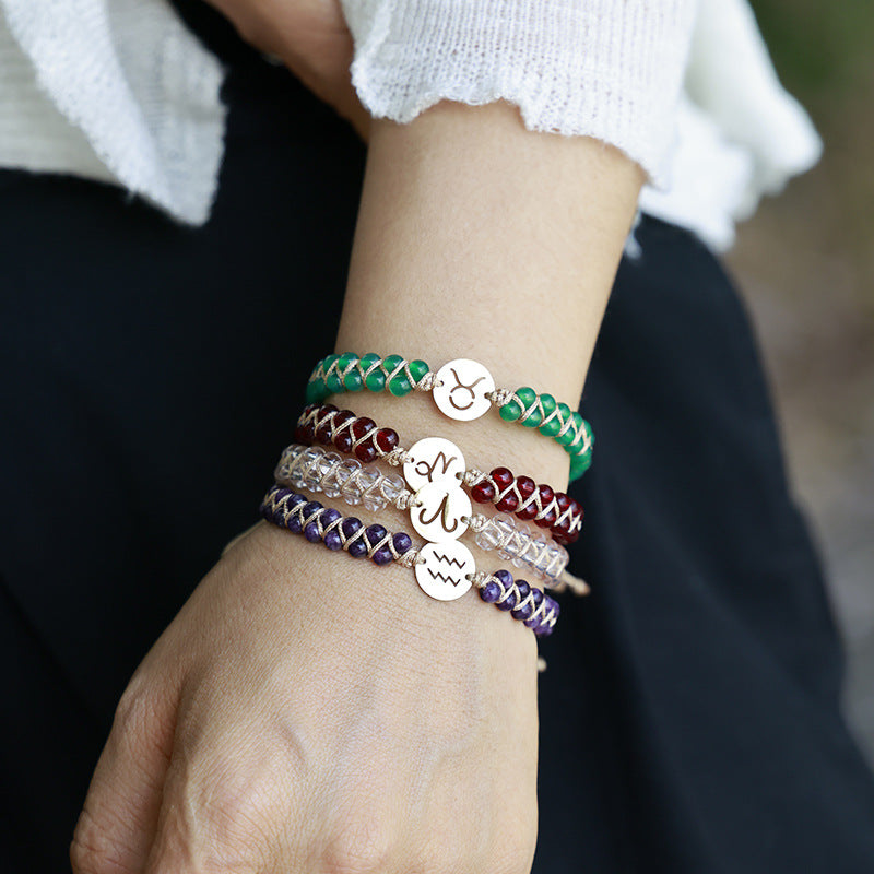 Handmade Natural Stone Zodiac Sign Adjustable String Bracelet