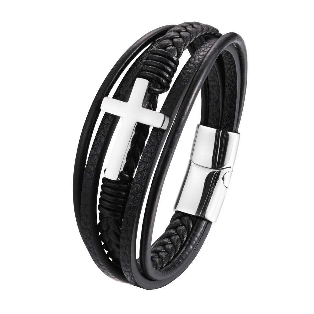 Neat And Clean Leather Cross Men's Bracelet