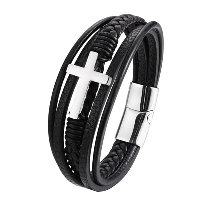Neat And Clean Leather Cross Men's Bracelet