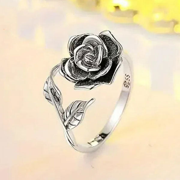 Beautiful Leaf And Flower 925 Sterling Silver Adjustable Ring