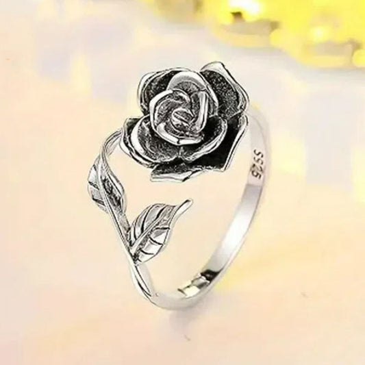 Beautiful Leaf And Flower 925 Sterling Silver Adjustable Ring