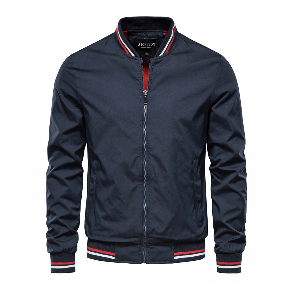 Fashion Solid Color Round Collar Men's Jacket