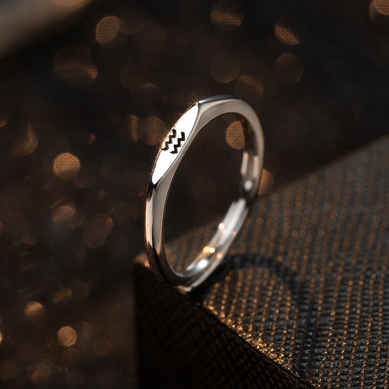 Fashion Zodiac Sign 925 Sterling  Silver Adjustable Ring
