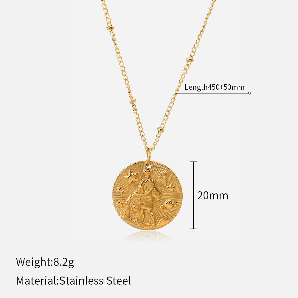 Fashion Zodiac Sign Round Pendant Necklace