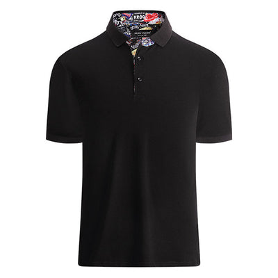 Floral Pattern Stand Collar Men's Golf T-Shirt Solid Color