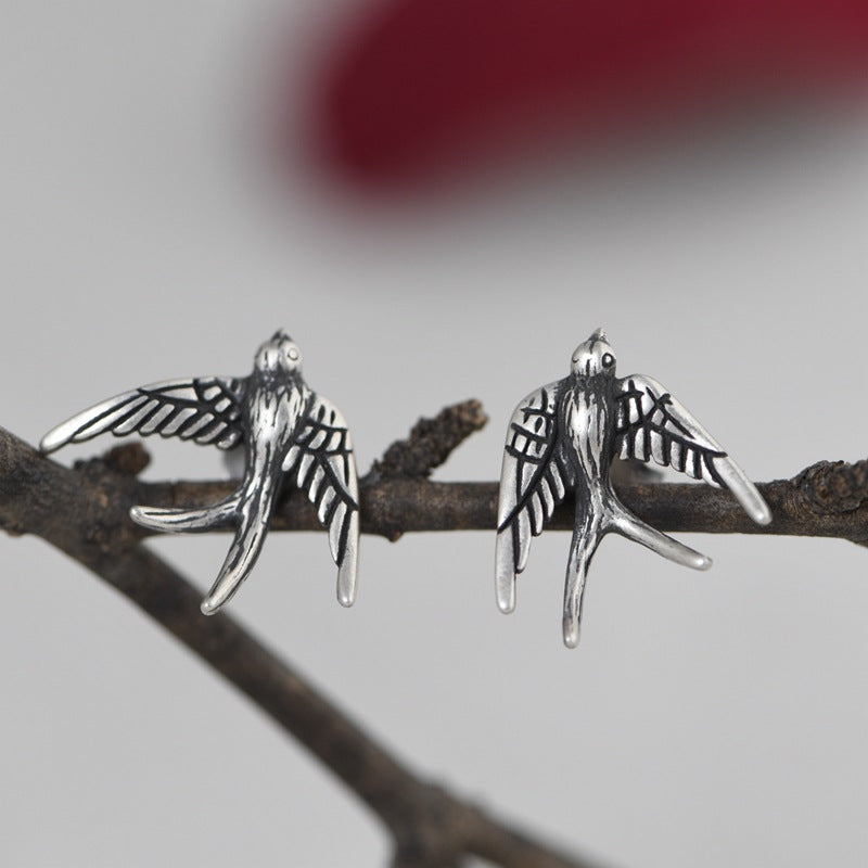 Fashion Swallow Shape 925 Sterling Silver Stud Earrings Price A Pair