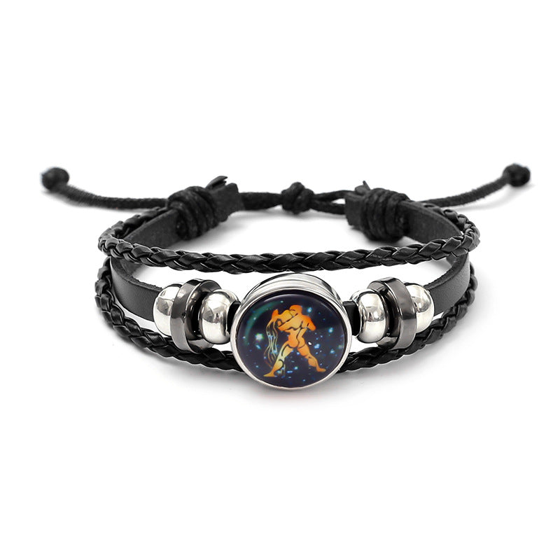 Zodiac Sign Leather Bracelet Adjustable