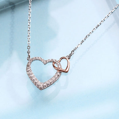 Romantic 925 Sterling Silver Double Hearts Necklace