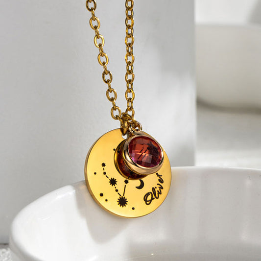 Custom Zodiac Sign Birthstone And Name Necklace