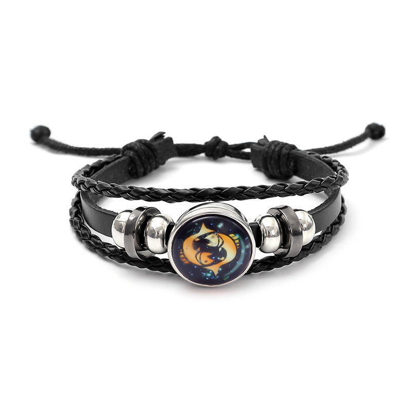 Zodiac Sign Leather Bracelet Adjustable