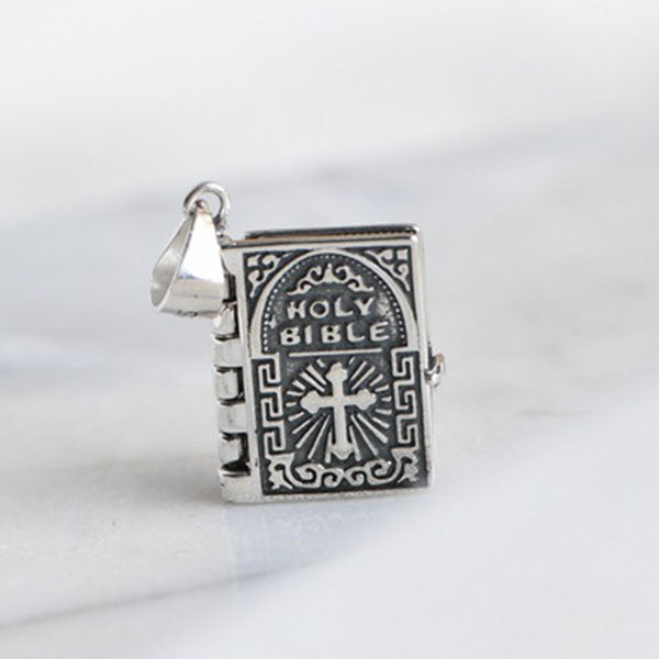 Classic 925 Sterling Silver Openable Bible Pendant Necklace