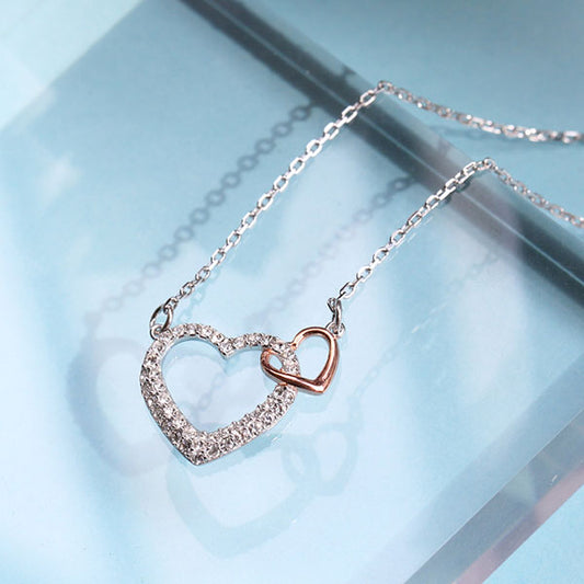 Romantic 925 Sterling Silver Double Hearts Necklace