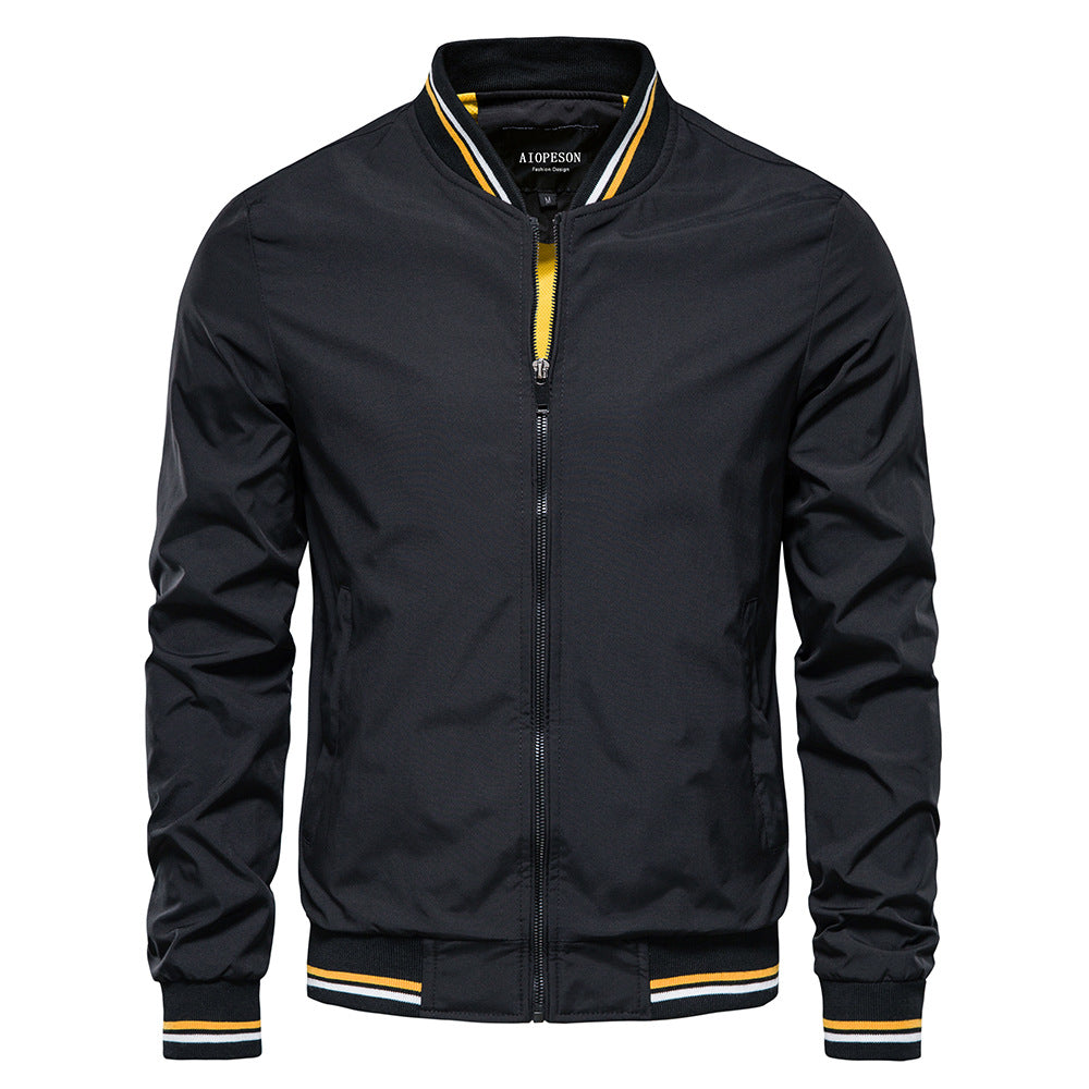 Fashion Solid Color Round Collar Men's Jacket