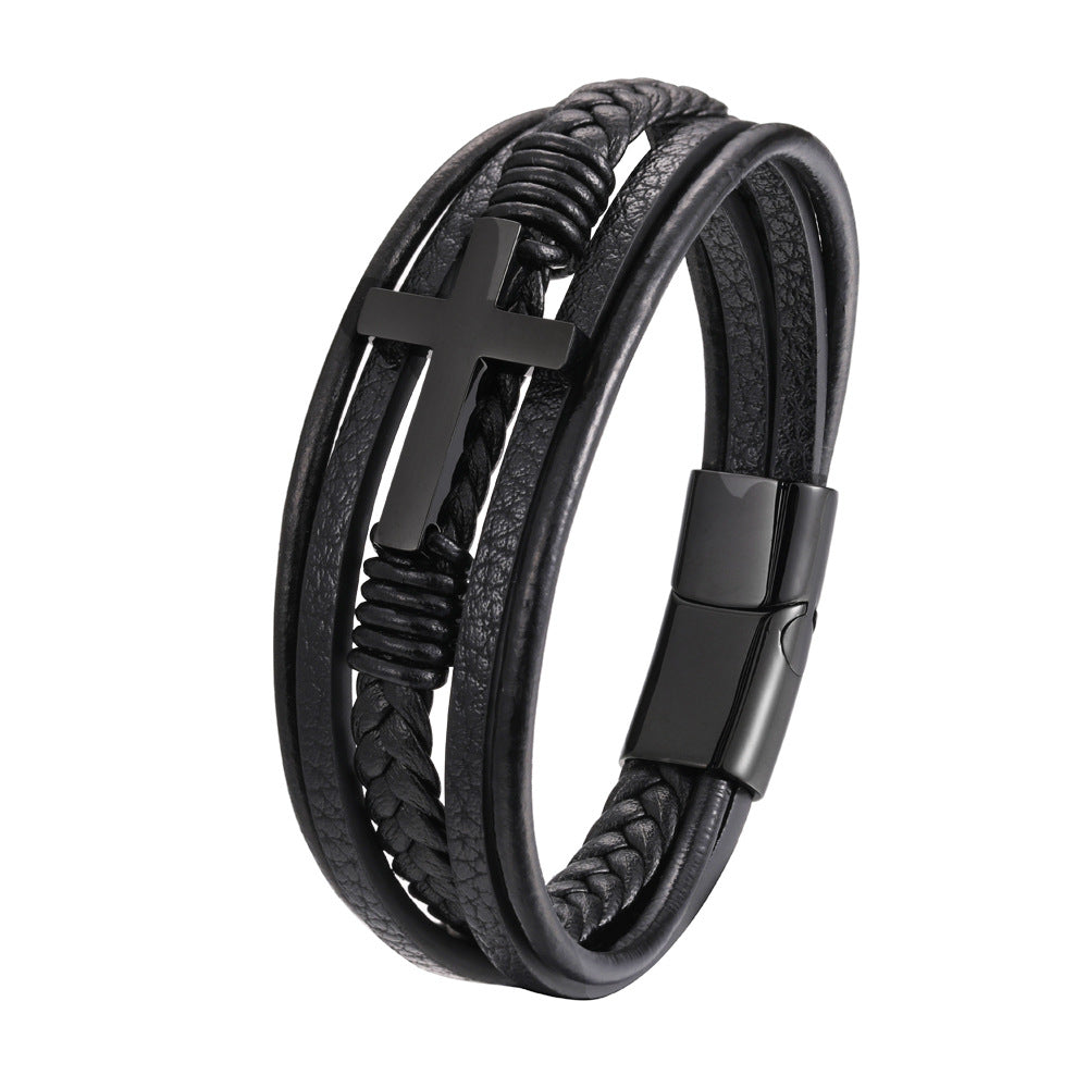 Neat And Clean Leather Cross Men's Bracelet
