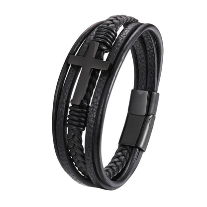 Neat And Clean Leather Cross Men's Bracelet