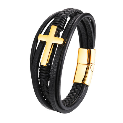 Neat And Clean Leather Cross Men's Bracelet