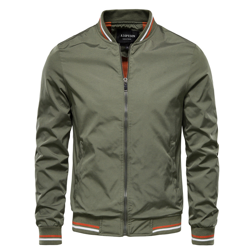 Fashion Solid Color Round Collar Men's Jacket