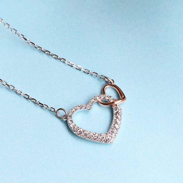 Romantic 925 Sterling Silver Double Hearts Necklace