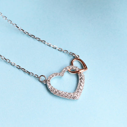 Romantic 925 Sterling Silver Double Hearts Necklace