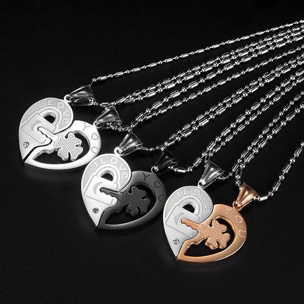Fashion Lucky Leaf Key And Lock Match Heart Couple Necklaces