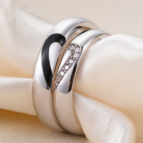 Fashion Match Hearts 925 Sterling Silver Adjustable Ring For Couples