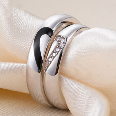Fashion Match Hearts 925 Sterling Silver Adjustable Ring For Couples