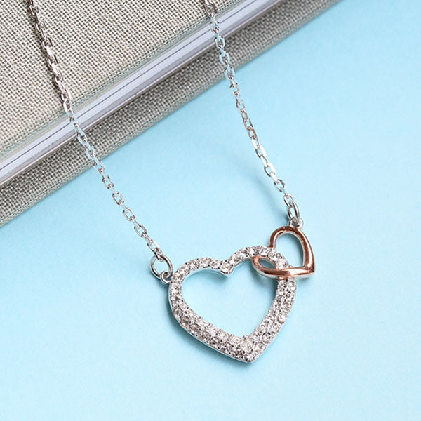 Romantic 925 Sterling Silver Double Hearts Necklace