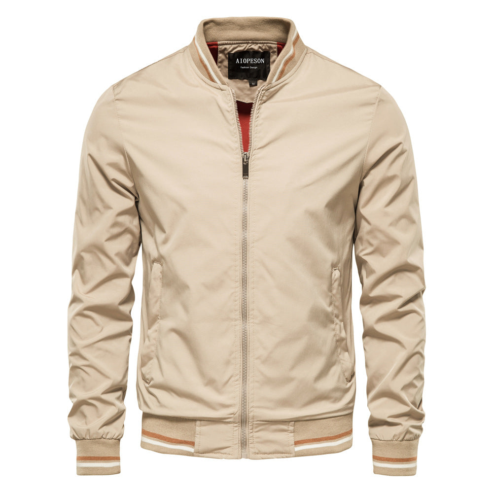 Fashion Solid Color Round Collar Men's Jacket