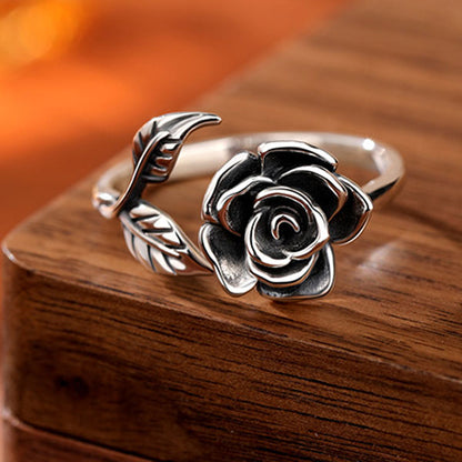 Beautiful Leaf And Flower 925 Sterling Silver Adjustable Ring