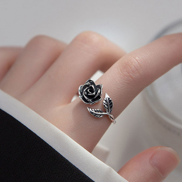 Beautiful Leaf And Flower 925 Sterling Silver Adjustable Ring