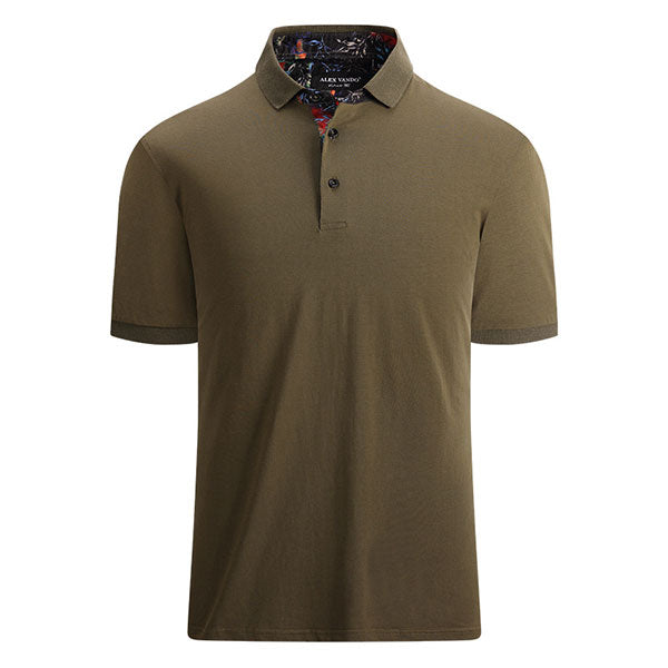 Floral Pattern Stand Collar Men's Golf T-Shirt Solid Color