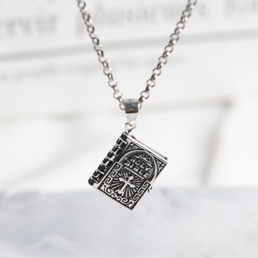 Classic 925 Sterling Silver Openable Bible Pendant Necklace