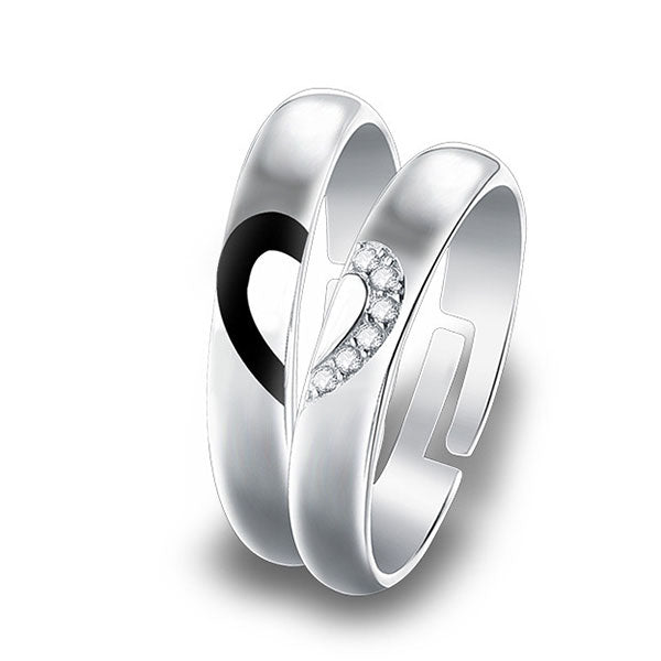Fashion Match Hearts 925 Sterling Silver Adjustable Ring For Couples