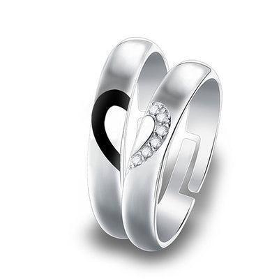 Fashion Match Hearts 925 Sterling Silver Adjustable Ring For Couples