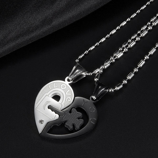 Fashion Lucky Leaf Key And Lock Match Heart Couple Necklaces