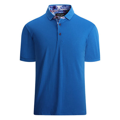 Floral Pattern Stand Collar Men's Golf T-Shirt Solid Color