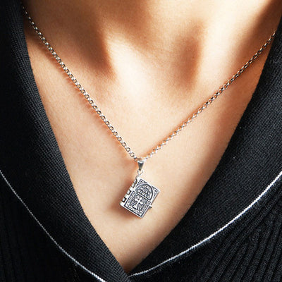Classic 925 Sterling Silver Openable Bible Pendant Necklace