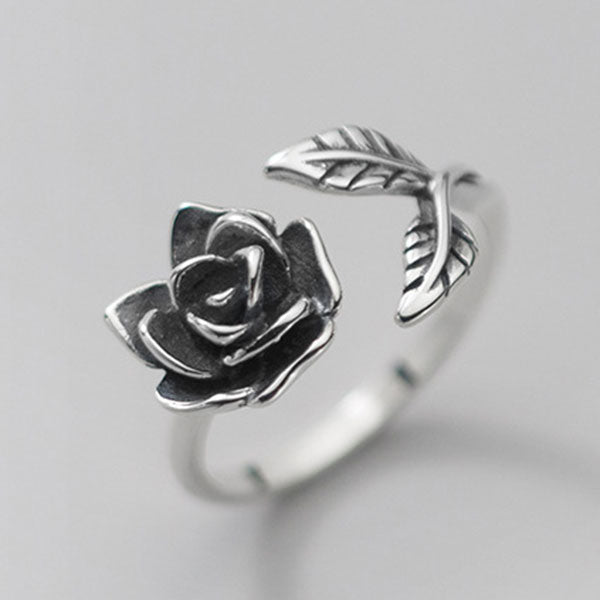 Beautiful Leaf And Flower 925 Sterling Silver Adjustable Ring