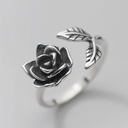Beautiful Leaf And Flower 925 Sterling Silver Adjustable Ring