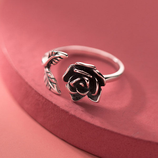 Beautiful Leaf And Flower 925 Sterling Silver Adjustable Ring