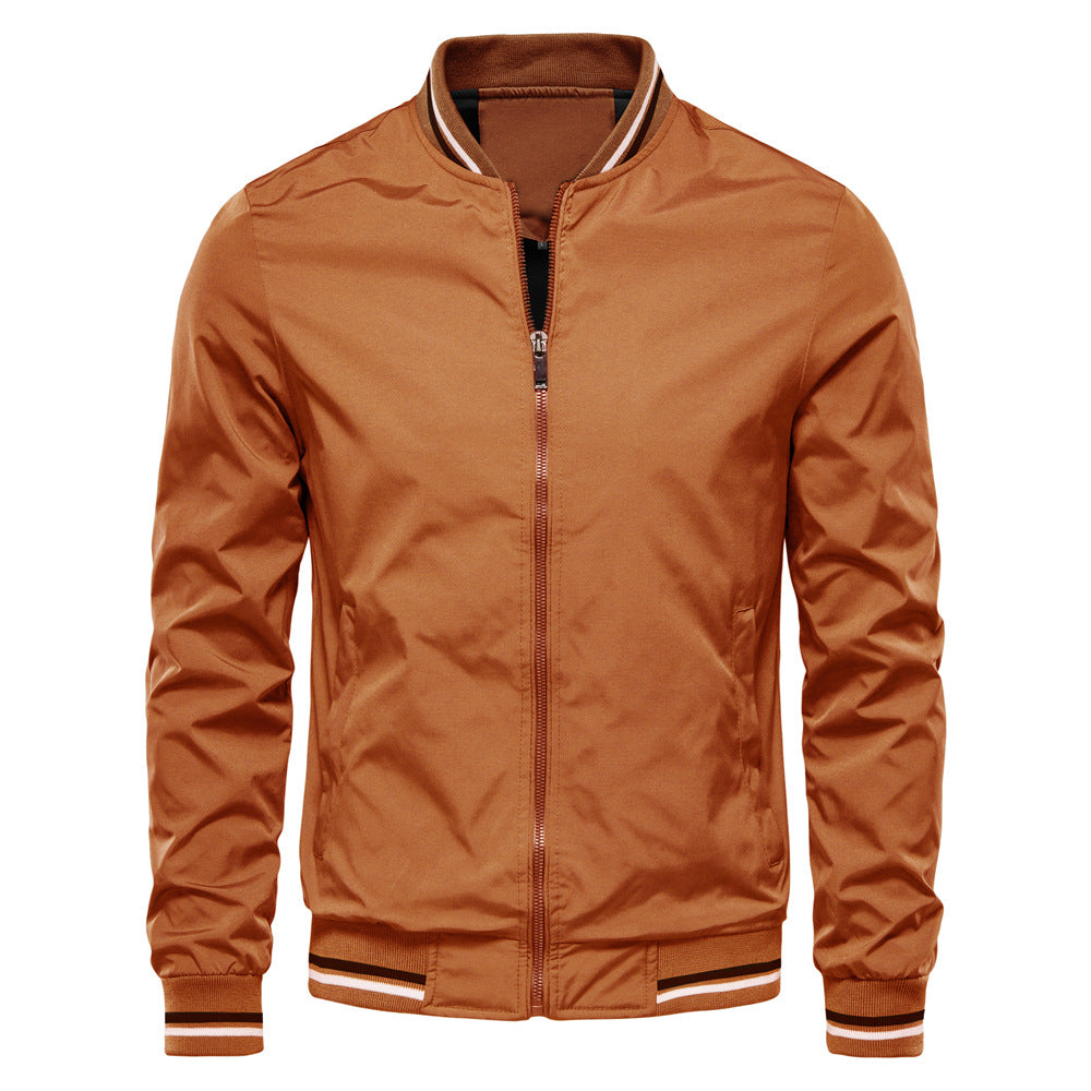 Fashion Solid Color Round Collar Men's Jacket