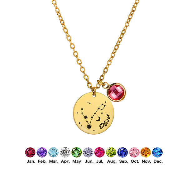 Custom Zodiac Sign Birthstone And Name Necklace