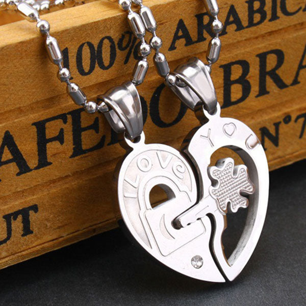 Fashion Lucky Leaf Key And Lock Match Heart Couple Necklaces