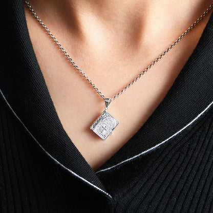 Classic 925 Sterling Silver Openable Bible Pendant Necklace