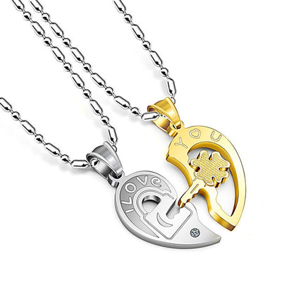 Fashion Lucky Leaf Key And Lock Match Heart Couple Necklaces